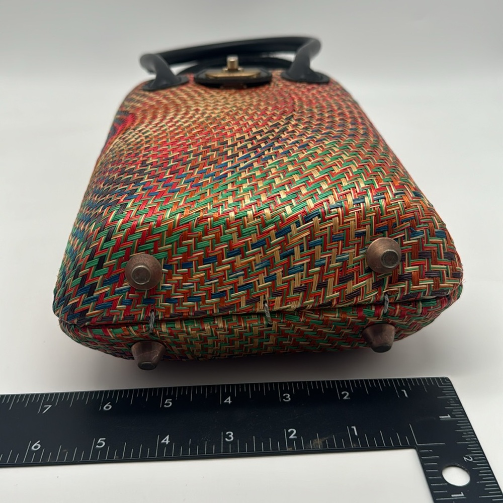 Vintage 70s Red Natural Straw Palm Leaf Rattan Rare Colorful Handbag Purse Bag - Picture 14 of 15